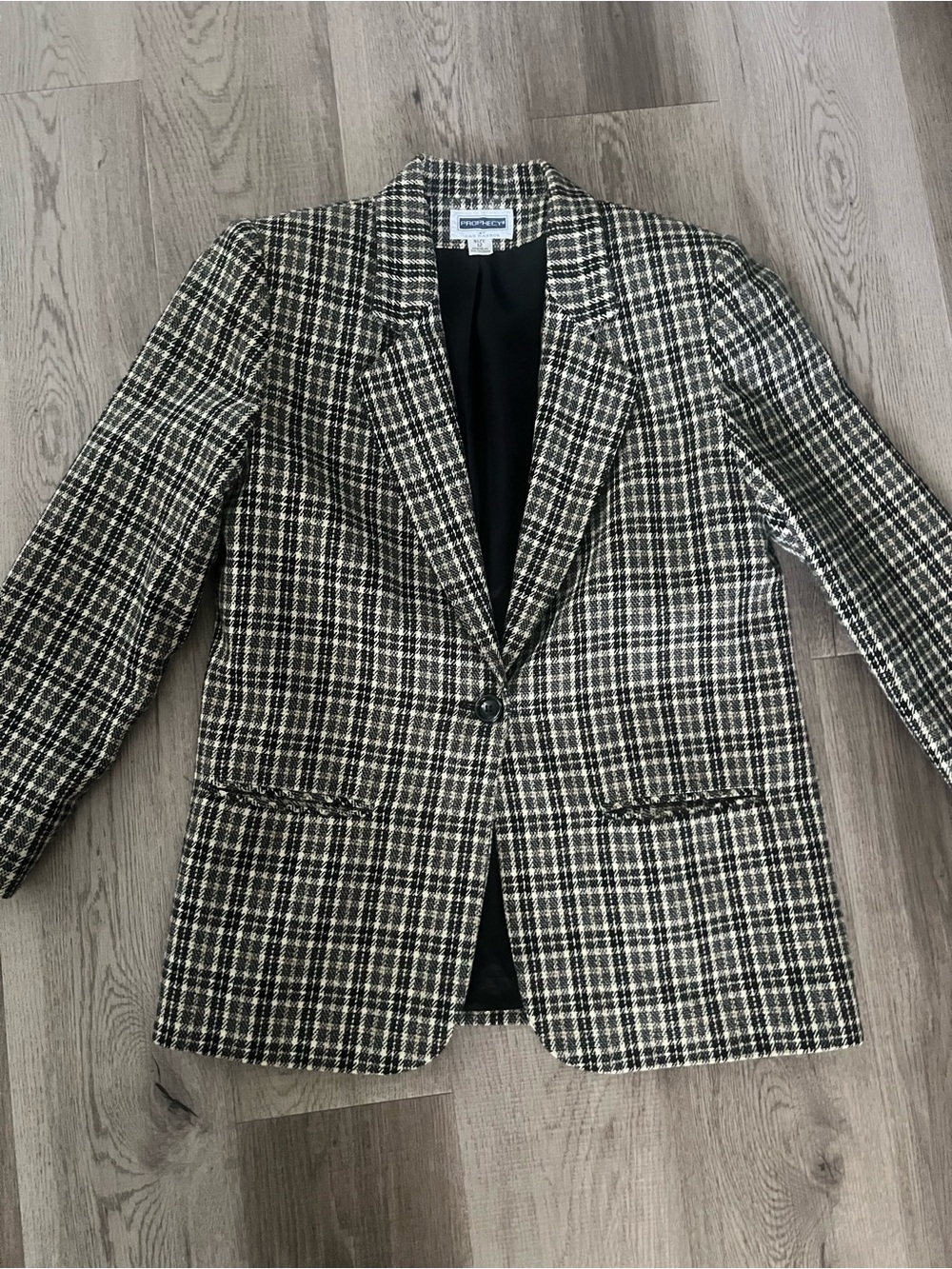 Vintage Prophecy Wool Blend Houndstooth Oversized Blazer in Brown and Black